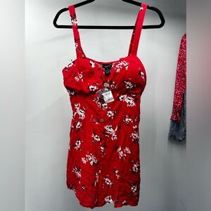 Rue 21 Womens Medium Red Floral Sleeveless Romper Shorts NWT Corset Style Y2K